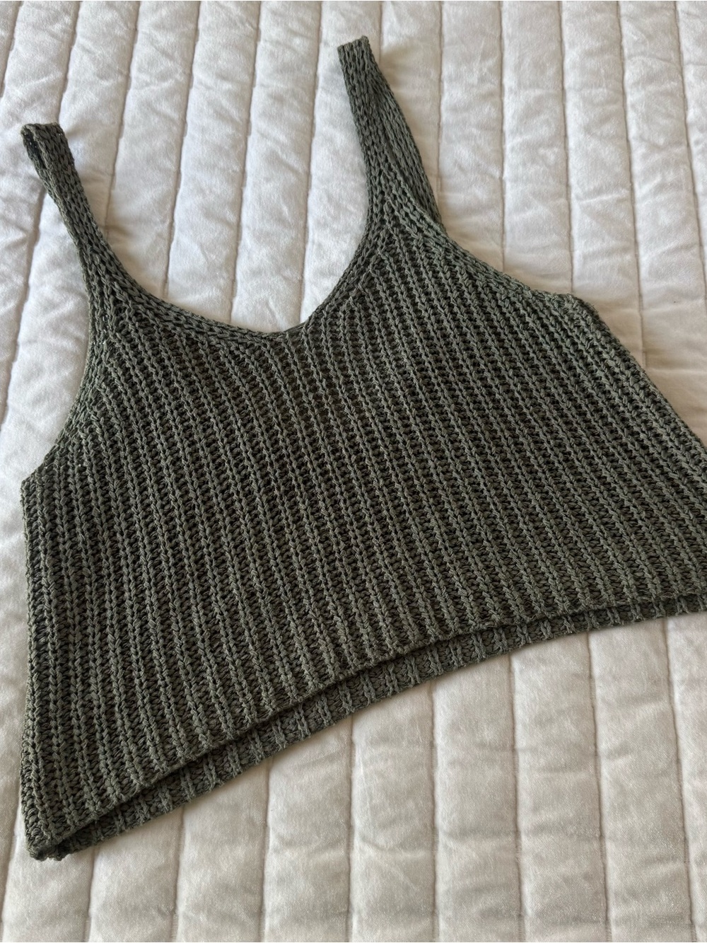 Vintage festival boho Y2K olive green knit tank cami top size M